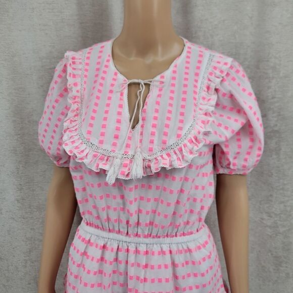 dRA Los Angeles Hot Pink Gingham Tiered Mini Dress Women's Size Small - Picture 6 of 11